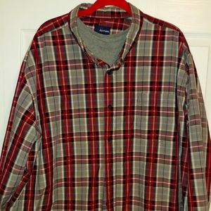 Mens 4xl Grey and red plaid basic editions dress shirt